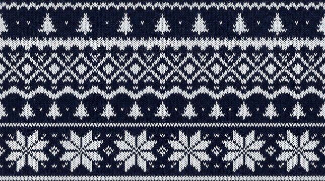 Seamless winter knitted pattern with christmas trees and snowflakes