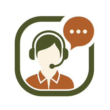 Customer support agent icon with headset and speech bubble design