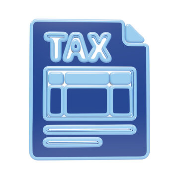 3D blue tax form document icon with rounded edges and light blue details representing financial statements and accounting isolated on a transparent background