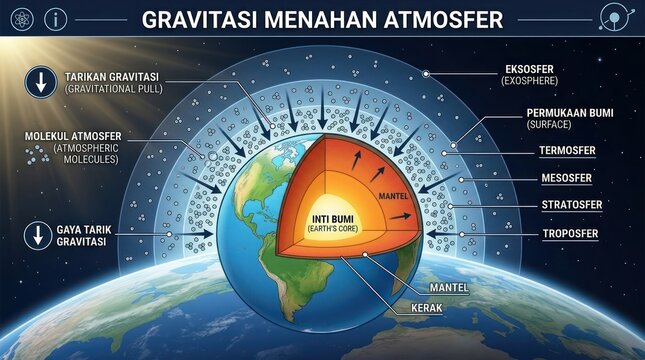 Creative of Earth s Atmospheric Layers Held by Gravity Showing Core Mantle Crust and Exosphere to Troposphere