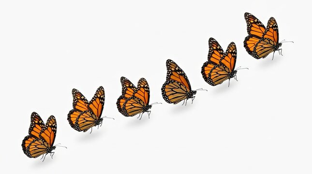 Sequence of a monarch butterfly in flight showing wing movement and pattern detail