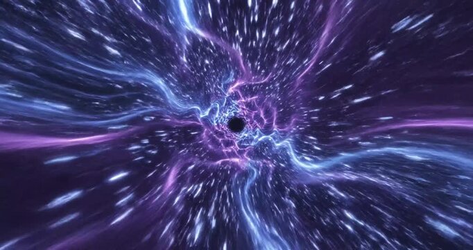 Animated purple neon abstract tunnel with flowing glowing waves creating a futuristic digital vortex background 3d rendering. 4K Video 60 fps