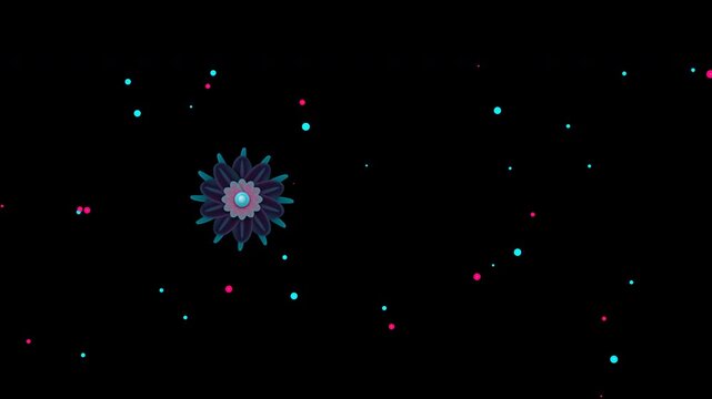 Futuristic 10-second seamless cyberpunk botanical loop featuring a stylized glowing daisy flower clock with transparent alpha background for video overlays.