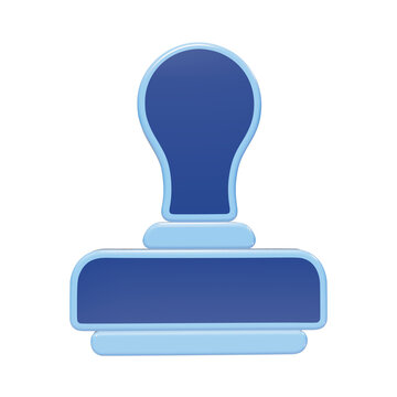 3D render of a blue rubber stamp icon with light blue outlines for official document approval and verification symbols isolated on a transparent background