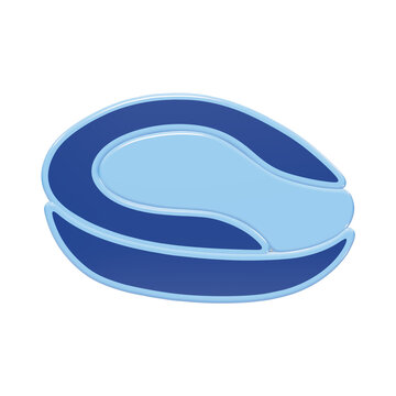 3D render of an ergonomic blue contoured bedpan symbol for elderly care medical equipment icon isolated on a transparent background