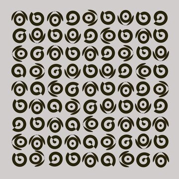 Seamless geometric pattern with black spiral circular shapes on a white background. Abstract monochrome optical art vector background.