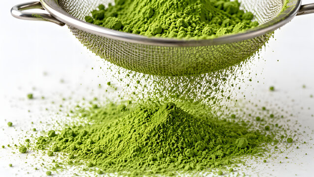 Matcha powder sifted through fine mesh strainer