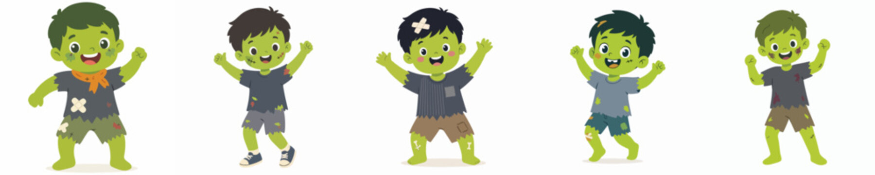 Vector illustration of a little boy dancing happily as a zombie at a Halloween