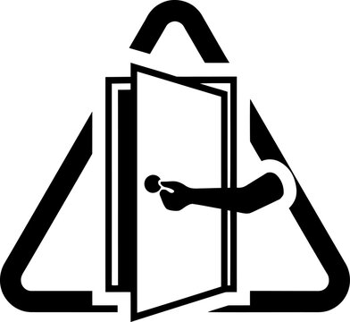 Open door emergency exit warning sign vector illustration