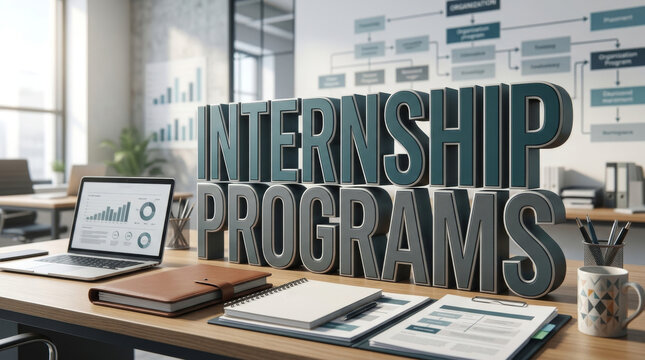 Internship Programs Career Development Sign on University Desk