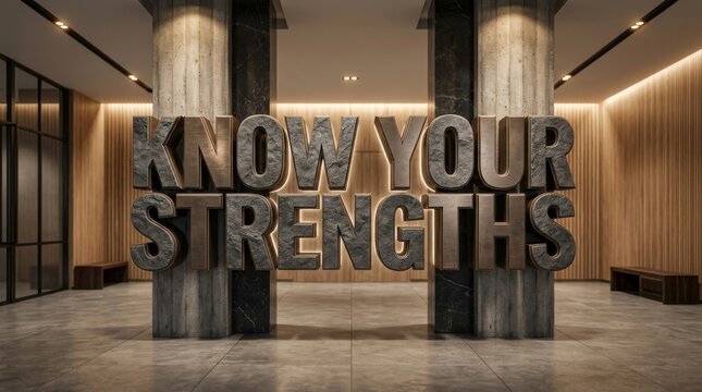 Know Your Strengths Typography on Pillars in Corporate Hall