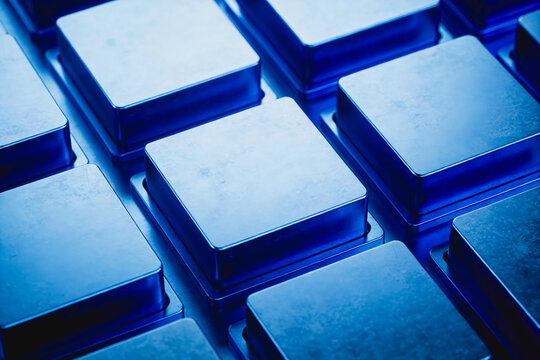 Close-up of Arranged Square Metallic Electronic Components
