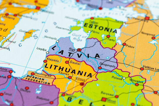Political map of Latvia, located in northeastern Europe along the Baltic Sea, European Union