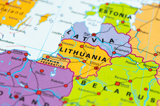 Political map of Lithuania, located in northeastern Europe along the Baltic Sea, European Union