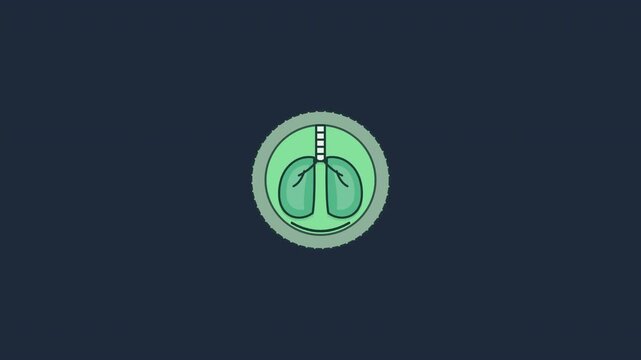 Animated green human lungs icon grid on dark background