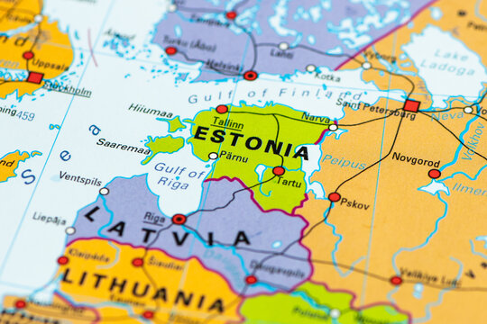 Political map of Estonia, located in northeastern Europe along the Baltic Sea, European Union