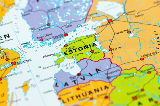 Political map of Estonia, located in northeastern Europe along the Baltic Sea, European Union