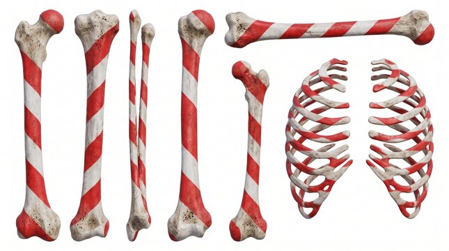 Candy cane styled bones and ribcage isolated on white background