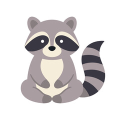 Fototapeta premium Adorable gray raccoon sitting with striped tail and masked face for woodland animal character designs and children storybook illustrations or wildlife education.
