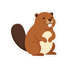 Friendly brown beaver sticker with flat tail and large front teeth is perfect for children education materials or wilderness theme projects on transparent background. © Rubab