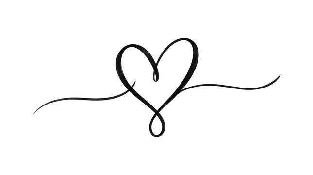 Heart calligraphy stroke black ink design vector illustration isolated on white background