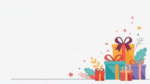 Modern Flat Vector Gift Boxes with Ribbon Bows and Festive Decorations