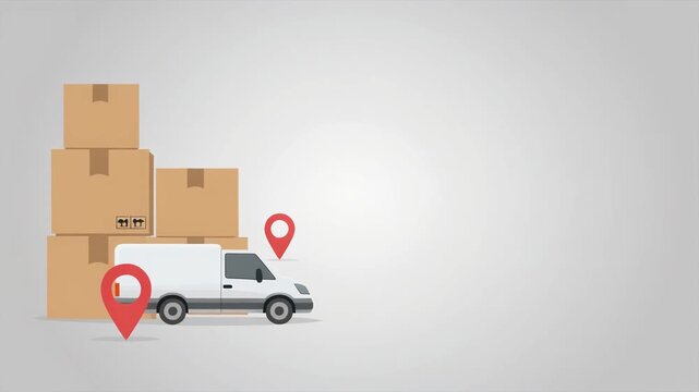Modern Flat Vector Delivery Service Illustration with Cardboard Boxes and Van