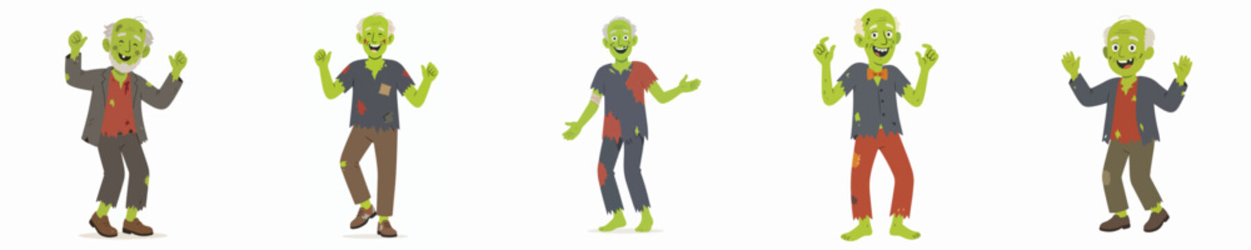 Vector illustration of a grandpa dancing happily as a zombie at a Halloween