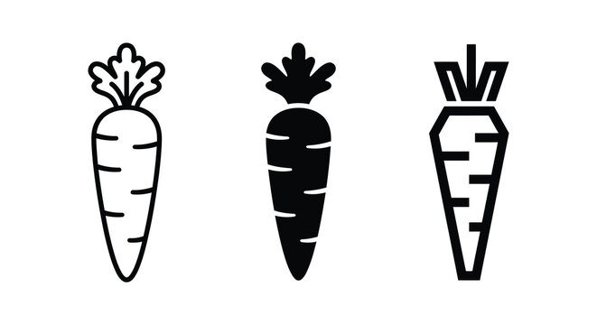 Three carrot icons in varying styles against a white background