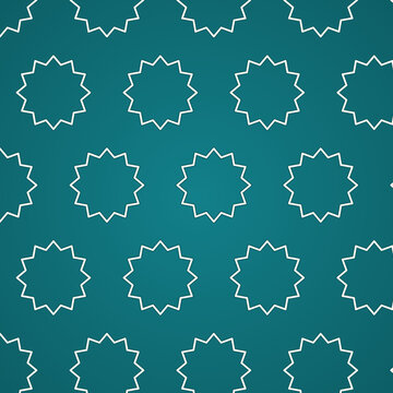 Islamic geometric twelve-point rosette pattern background in teal and white