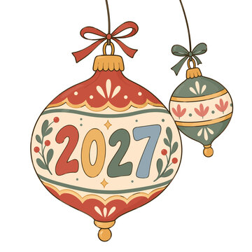 Two champagne glasses toasting above colorful 2027 numbers festive New Year illustration