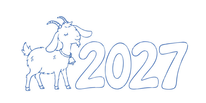 Blue line art goats with 2027 New Year numbers