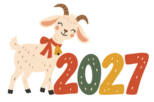 Cute goat with colorful 2027 New Year numbers