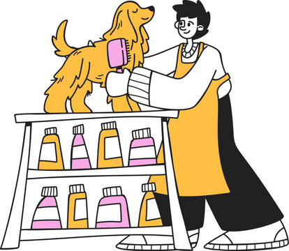 Dog Grooming At Salon Cartoon