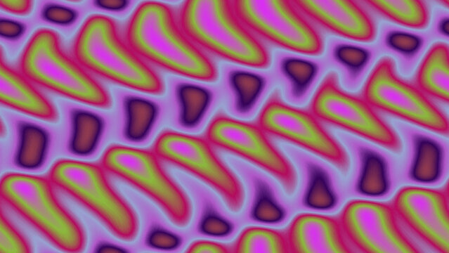 Vibrant abstract design featuring repeating organic shapes in purple and green tones