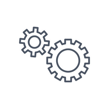 Mechanical gear wheels icon, interlocking cogs vector illustration, minimalist industrial symbol for business process and technical workflow