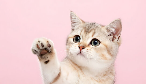 Cute kitten waving hand for greeting card or social media clipart