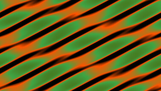 Diagonal wavy striped seamless pattern in green, orange and black
