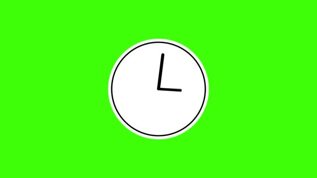 Animation minimal white clock icon timelapse timer on green screen background