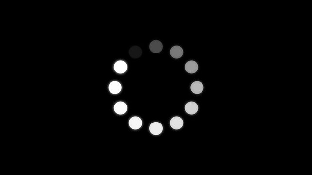 Processing dot process animation. Animated white dot circular loading spinner concept. Spinning loading dot icon.