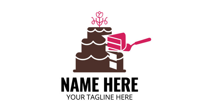 Elegant Chocolate Wedding Cake Slice Logo Design