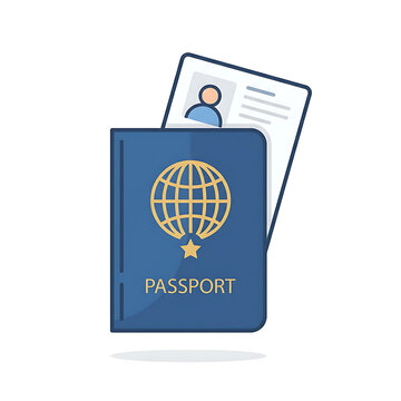 A flat vector illustration of a blue passport and an identification document on white.