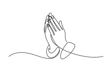 Fototapeta premium Continuous single line drawing of praying hands held together in a gesture of faith and hope