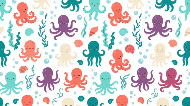 Cute Octopus Pattern - Kawaii Ocean Life Seamless Background