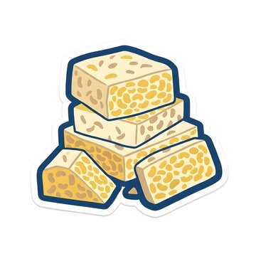 Fermented Soybean Tempeh Block and Slices Vector Icon