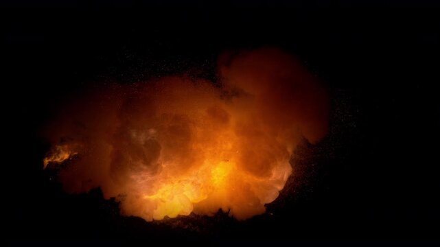 Big Real Explosion Isolated on Black Background in Super Slow Motion at 1000 fps.