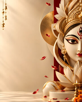Close up side profile of Goddess Durga face with glowing divine light