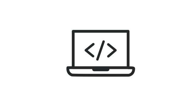 Black laptop computer coding icon vector for software development