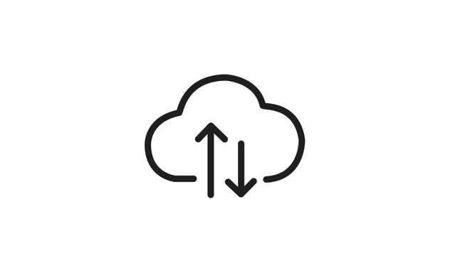 Cloud computing data transfer line vector icon with up and down arrows