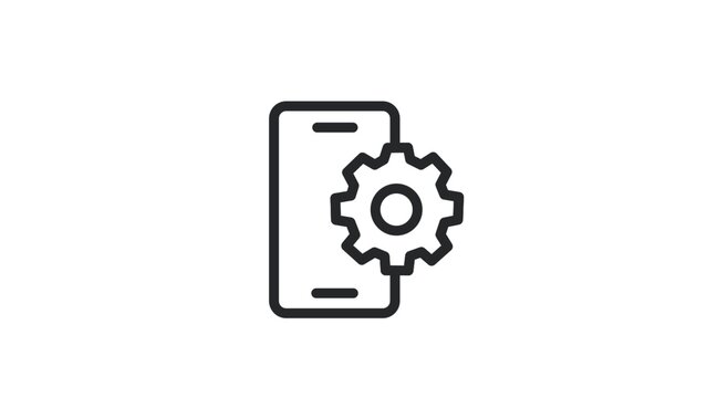 Mobile phone optimization settings vector outline icon with smartphone gear